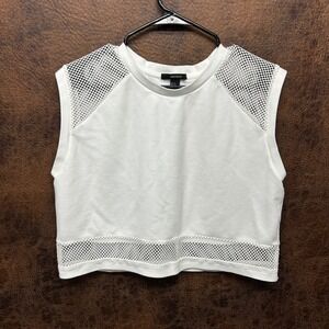 Forever 21 NWOT Large White Cropped Mesh Gym Workout Casual Y2K Shirt